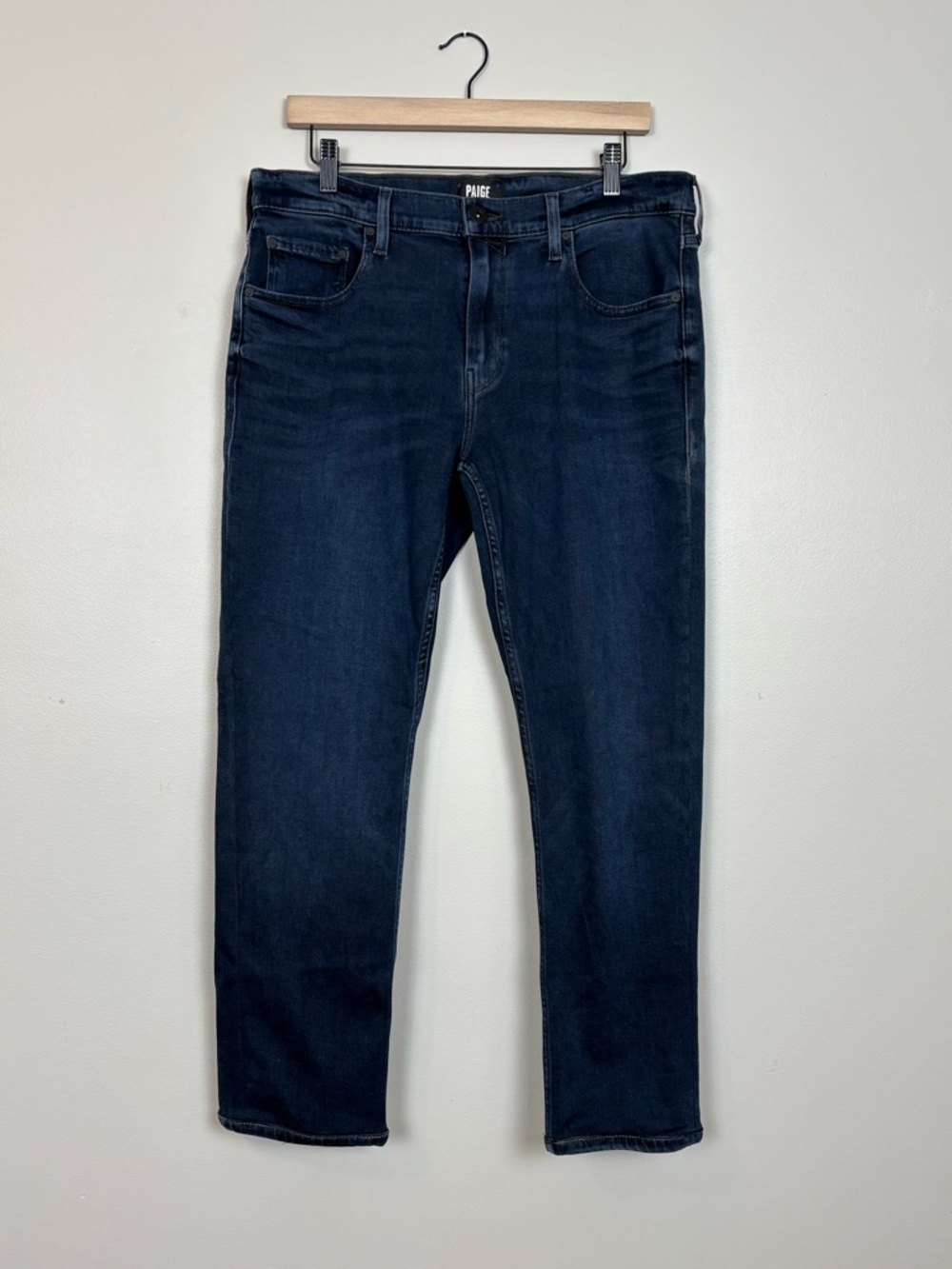 Paige Federal Jeans 33 Slim Straight Leg Dark Wash Stretch Denim in Blue
